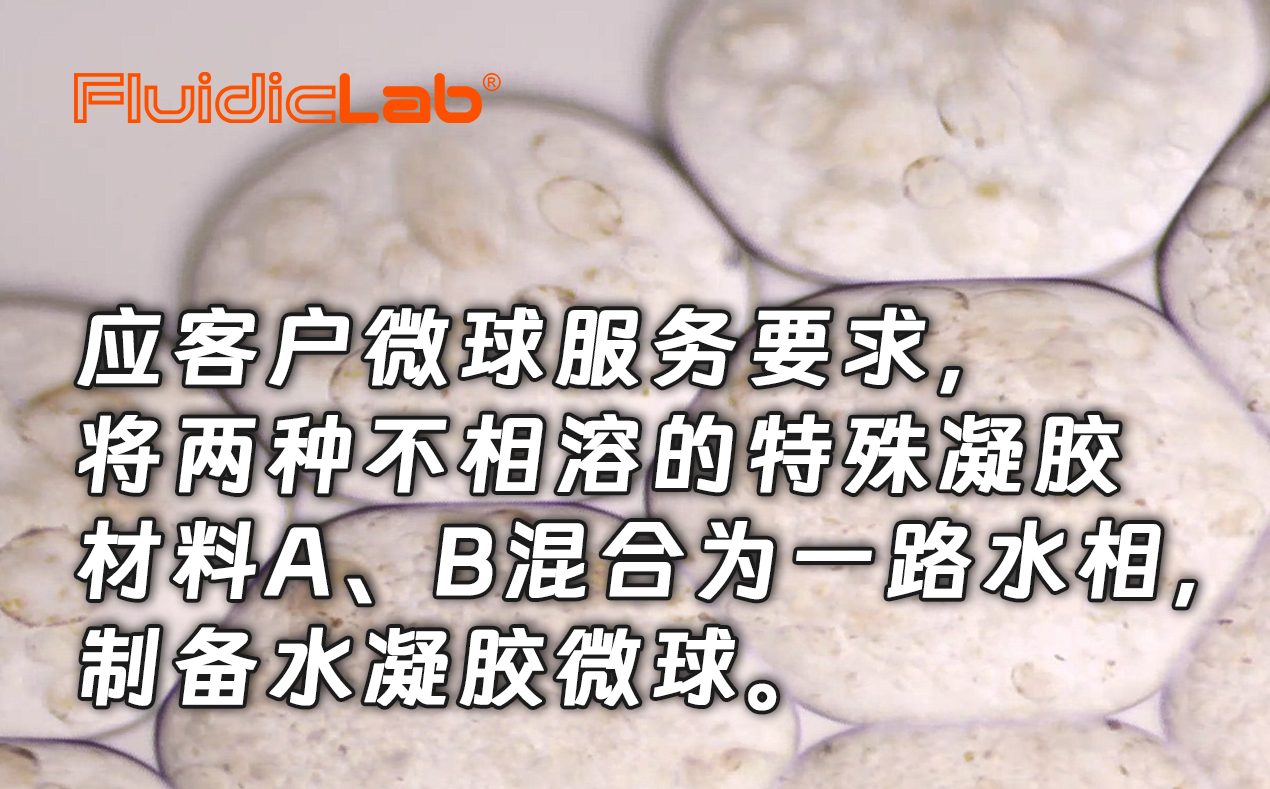 将两种不相溶的特殊凝胶材料A、B混合为一路水相，制备水凝胶微球